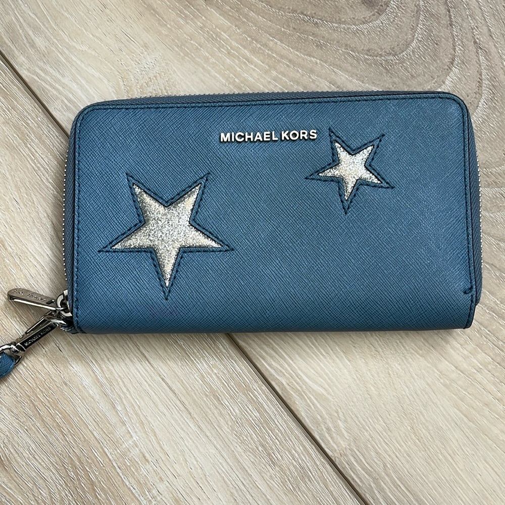 Michael Kors Peek A Boo Wallet/Tech Case Wristlet Blue